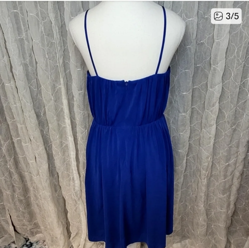 J. Crew Royal Blue Silk Staps Faux Wrap Fit & Flare Skater Cocktail Mini Dress 8